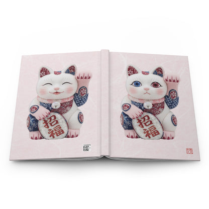 Shin-Maneki neko Modern Kimekomi Decor Hardcover Journal - Beckon Health and Happiness, Kawaii Cat Japandi Style Art MS2J | MU-NI Japan