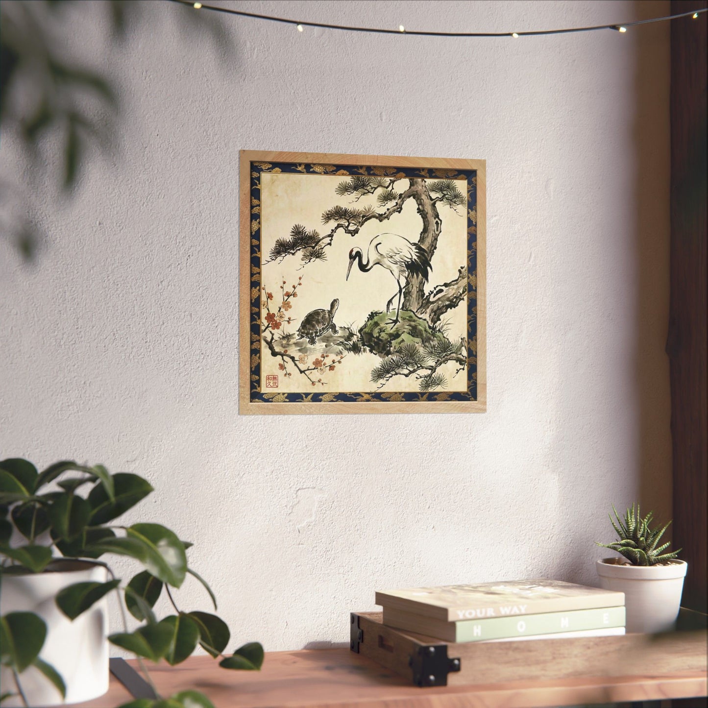 Japanese Crane and Turtle Pine and Plum Tree Matte Square Poster - Symbol of Longevity & Peace  | CT2K MU-NI Japan
