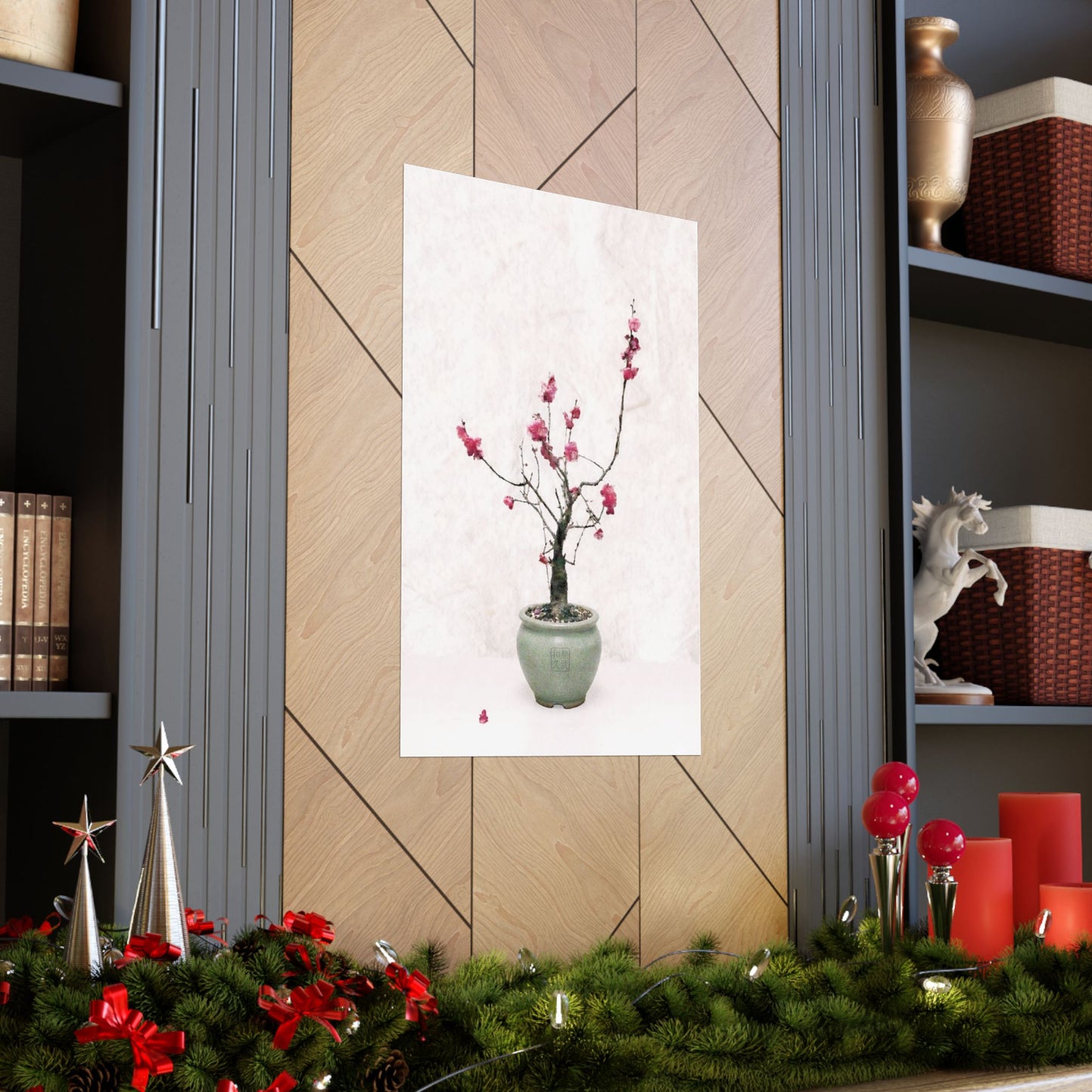 Japanese Red Plum Blossom Bonsai Art Matte Vertical Poster - Zen Botanical Decor, Minimalist Japandi Wall Art, Spring Gift PL1K|MU-NIJapan