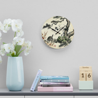 Japanese Crane and Turtle, Pine and Plum Wall Clock - Symbol of Longevity & Peace Wall Art | MU-NI Japan