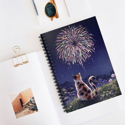 Calico Cat & Fireworks Spiral Notebook- Japanese Nostalgic Last Summer | MU-NI Japan