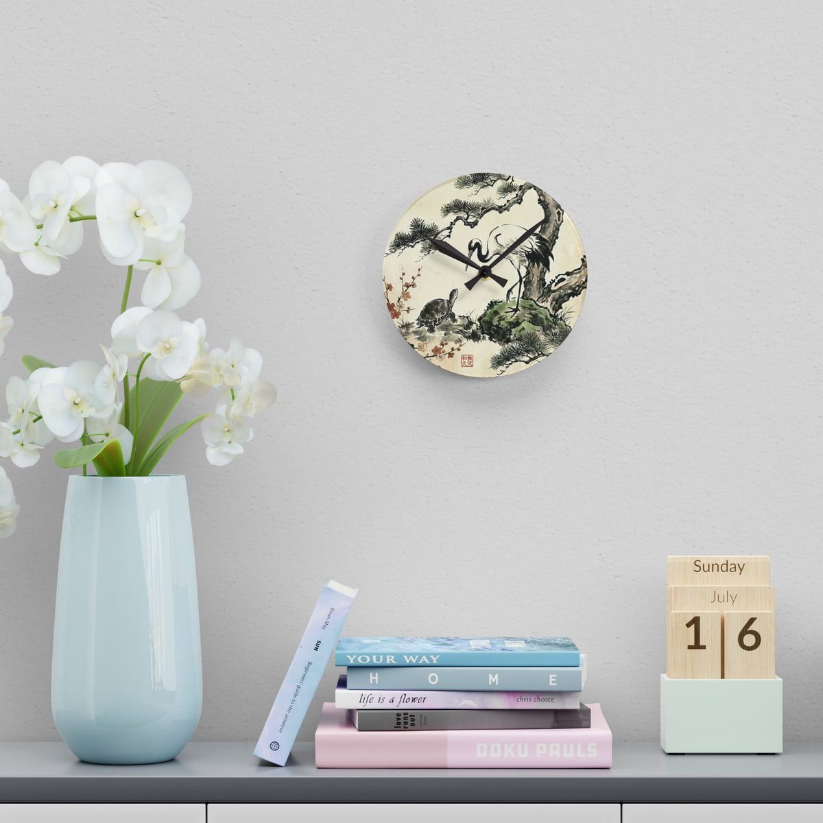 Japanese Crane and Turtle, Pine and Plum Wall Clock - Symbol of Longevity & Peace Wall Art | MU-NI Japan