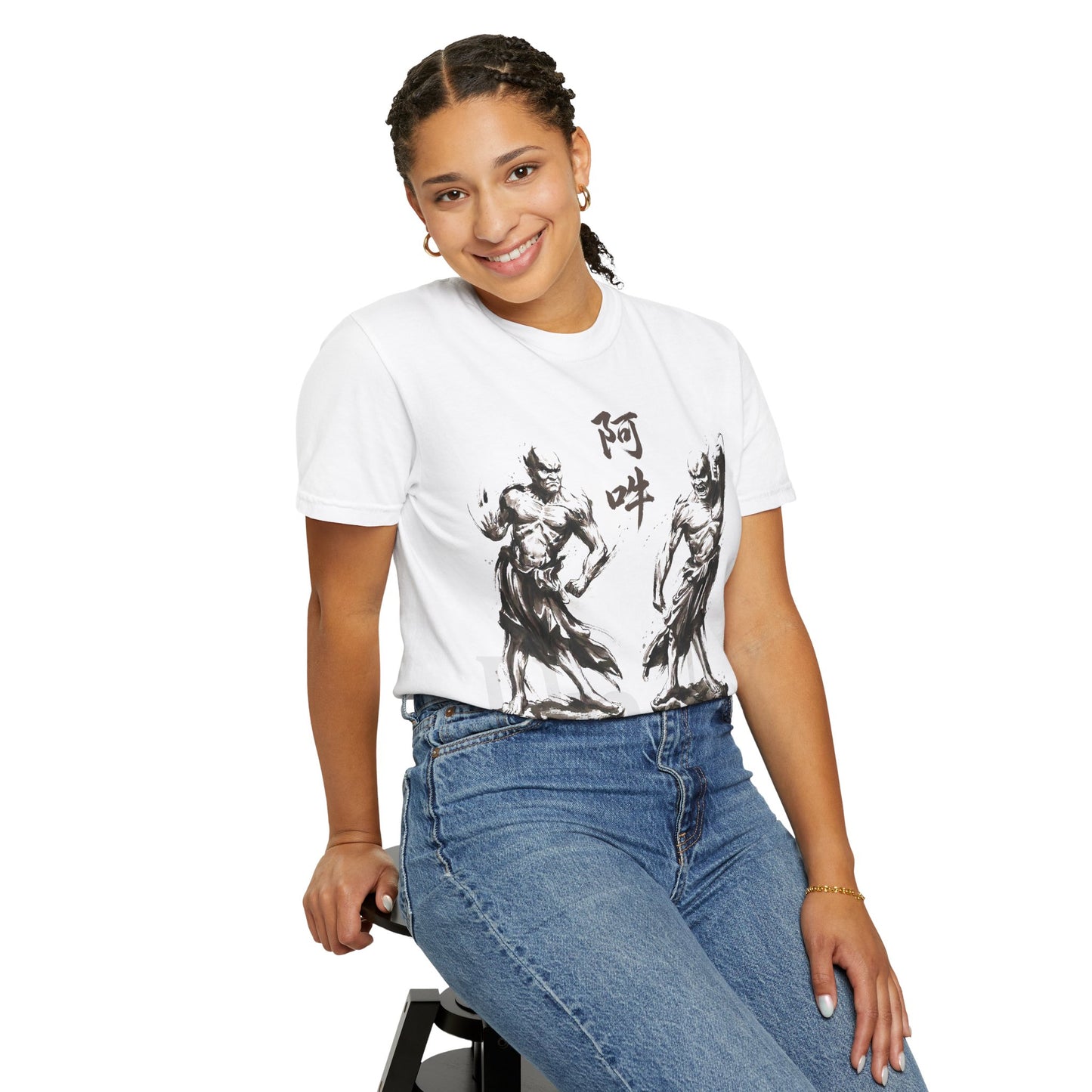 Nioh Guardians A-un Graphic Tee - Ink Wash Painting Japanese Zen Buddhist Art, Protective Spirit Minimalist Design T-shirt NI2T | MU-NI Japan