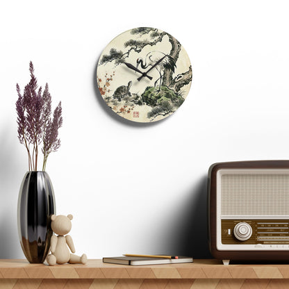 Japanese Crane and Turtle, Pine and Plum Wall Clock - Symbol of Longevity & Peace Wall Art | MU-NI Japan