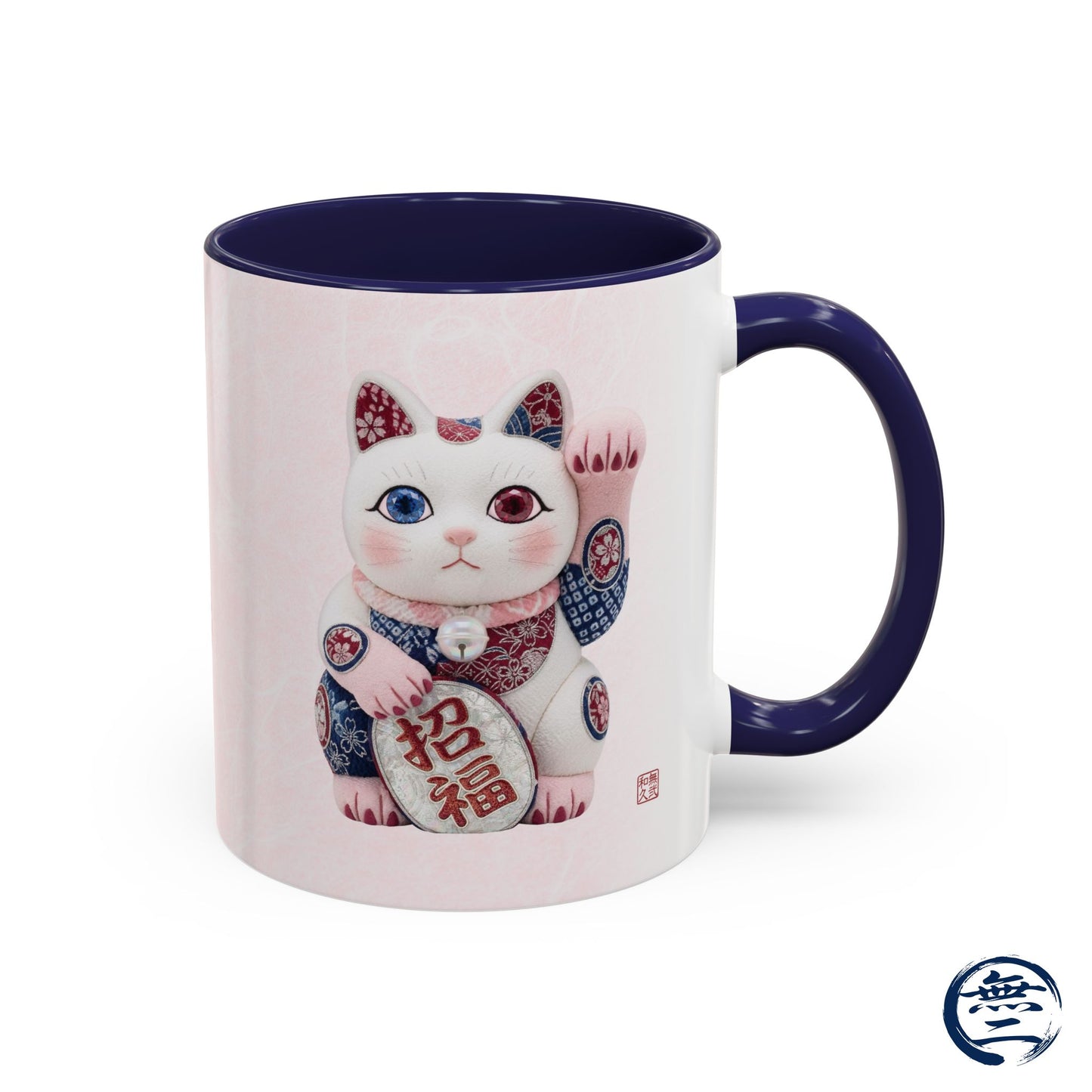 Shin-Maneki neko Modern Kimekomi Decor Style Mug (11oz) | Odd-Eye & Smile Dual Design- Beckon Health and Happiness MS2M | MU-NI Japan