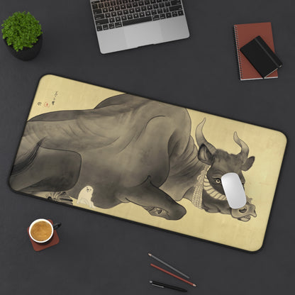 Nagasawa Rosetsu Bull and Cute Puppy Desk Mat - Remastered Japanese Art Large Mousepad | MU-NI Japan