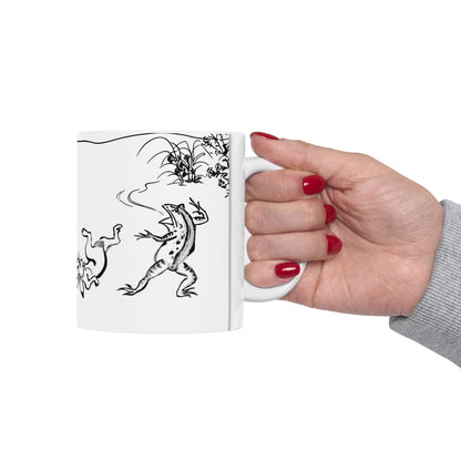 Choju-giga Frogs & Rabbits Ceramic Mug, (11oz, 15oz) - Ancient Japanese Manga Art Coffee Cup | RHC MU-NI Japan