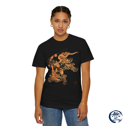 Hokusai Shoki Riding Shishi Lion T-Shirts - The Demon Queller Authentic Japanese Hero | MU-NI Japan