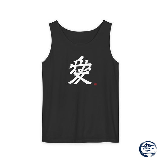 Japanese Kanji Love Tank Top, Naoe Kanetsugu Samurai Crest Minimalist Graphic Sleeveless Shirt | MU-NI Japan