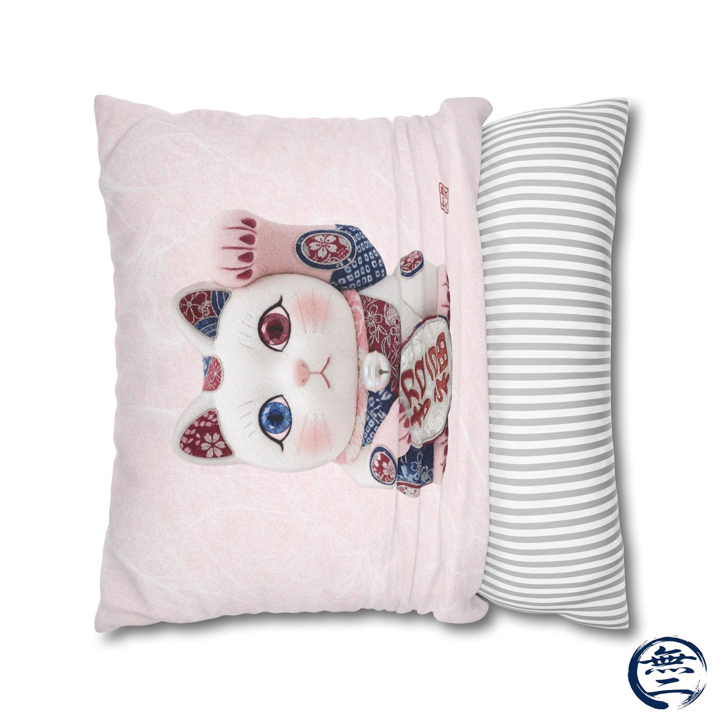 Shin-Maneki neko Modern Kimekomi Decor Style Spun Polyester Square Pillowcase |  Beckon Health and happiness Kawaii Cat MS2W | MU-NI Japan