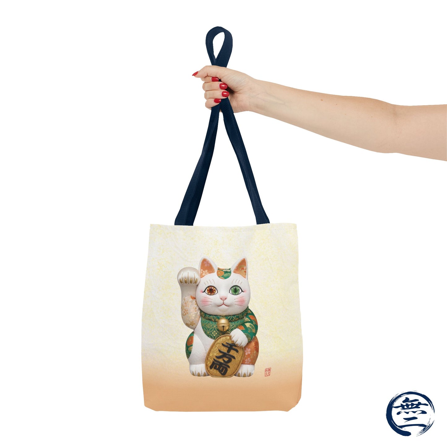 Shin-Maneki neko Modern Kimekomi Decor Style Tote Bag | Kawaii Odd-Eye & Smile Dual Design- Beckon Wealth and Prosperity MK2D | MU-NI Japan