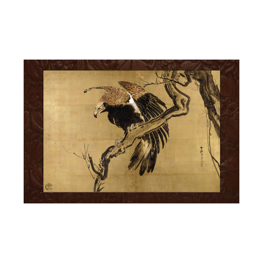 Fierce Eagle Japanese Ink Painting Poster - Nagasawa Rosetsu Remastered Wood Frame Effect Wall Art | MU-NI Japan