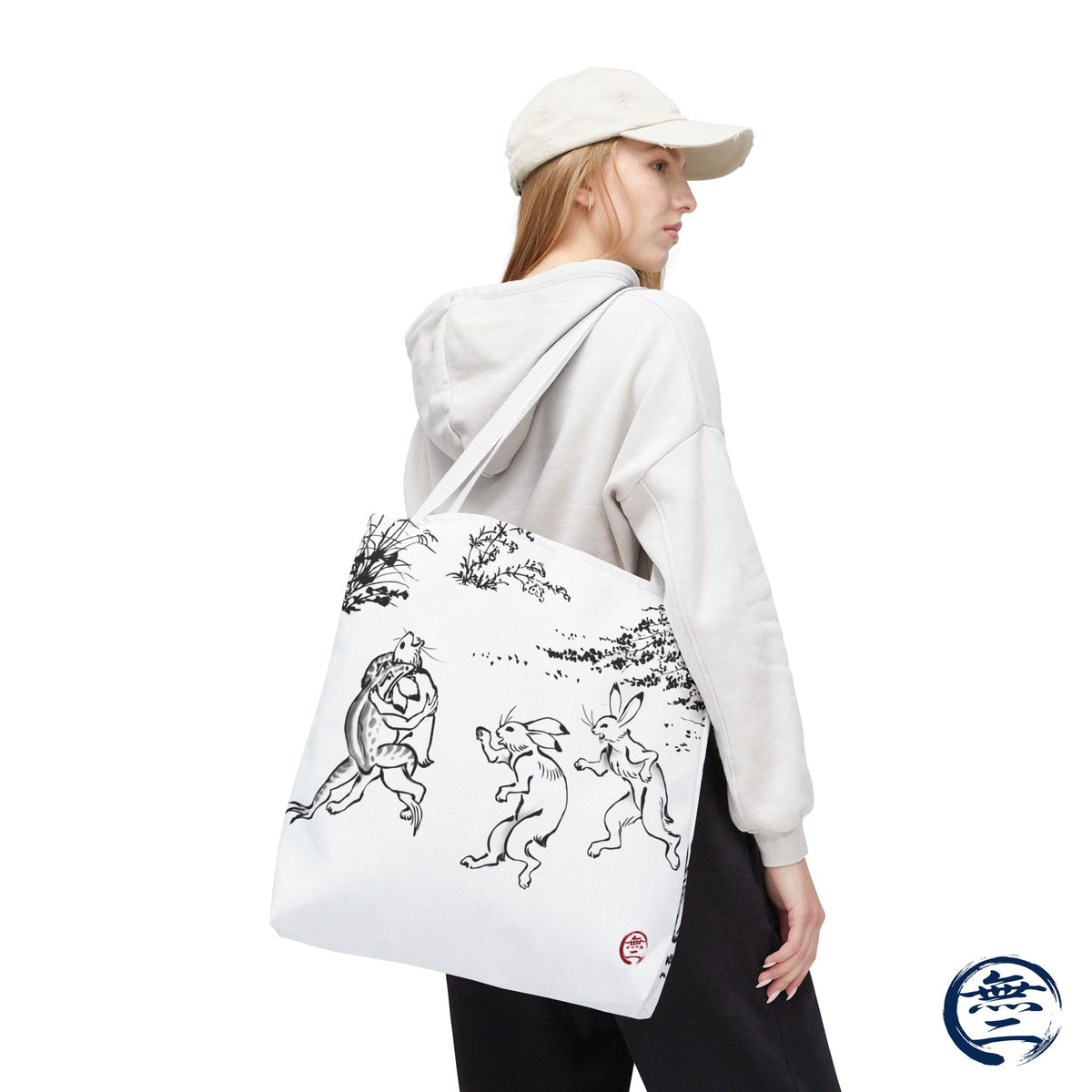 Choju Giga Tote Bag -SHIRO- Japanese Frogs and Rabbits Vintage Scroll Art | MU-NI Japan