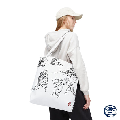 Choju Giga Tote Bag -SHIRO- Japanese Frogs and Rabbits Vintage Scroll Art | MU-NI Japan