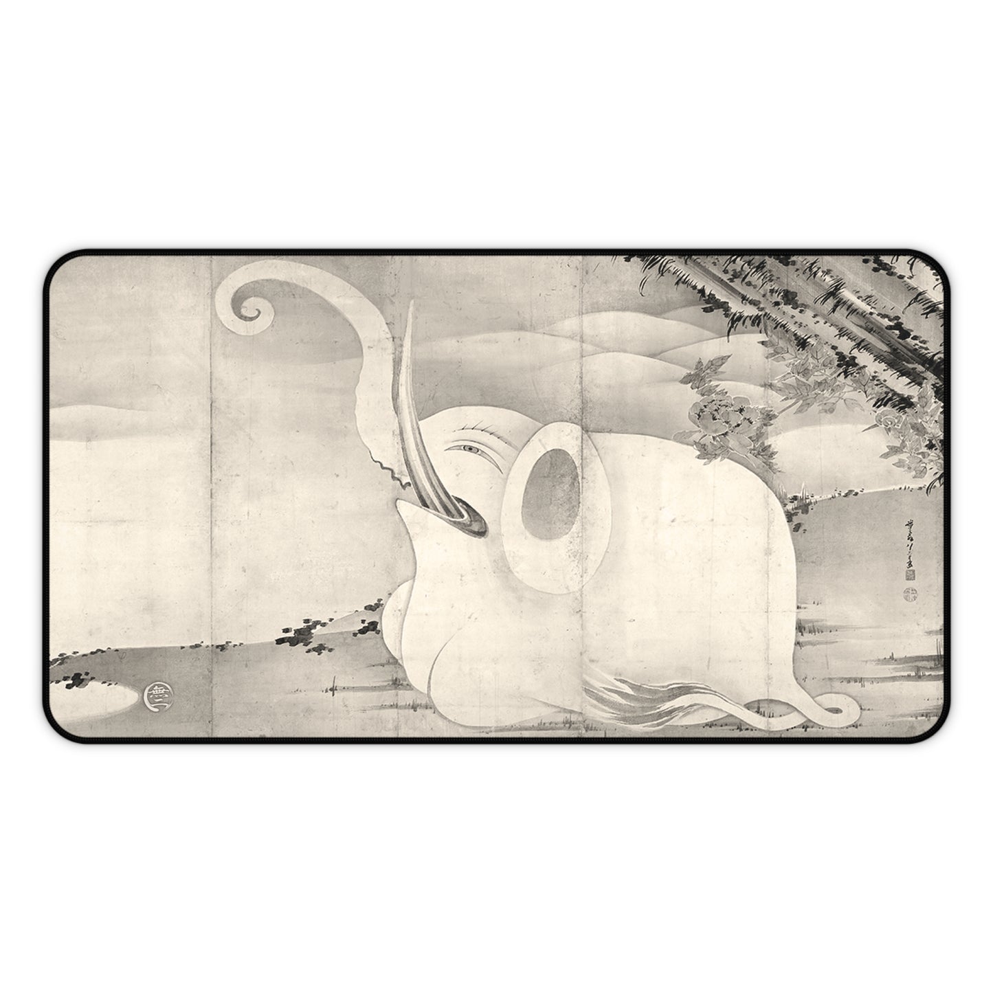 Ito Jakuchu Elephant - Japanese Art Desk Mat 12×22 inch Aesthetic Mousepad | RHC MU-NI Japan