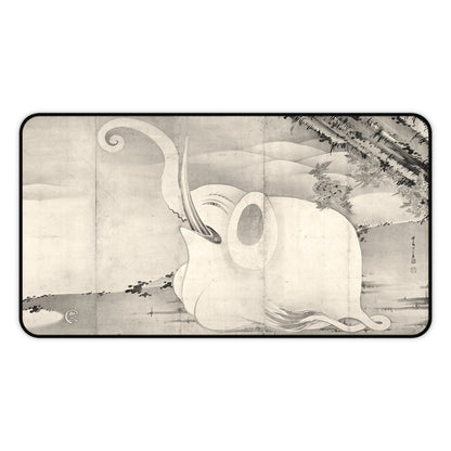 Ito Jakuchu Elephant - Japanese Art Desk Mat 12×22 inch Aesthetic Mousepad | RHC MU-NI Japan