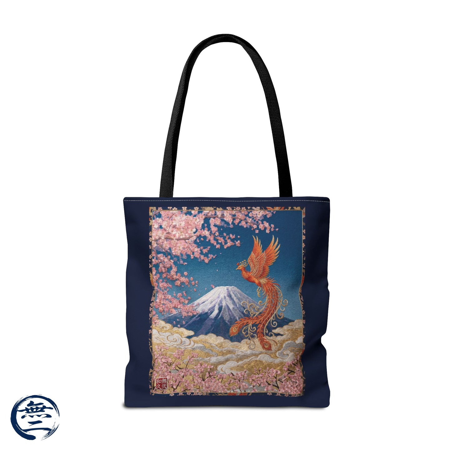 Japanese Phoenix Houou Mt Fuji Sakura Aop Tote Bag - Japandi Zen Aesthetic, Embroidery Texture Style, Mindfulness Gift HF3D | MU-NI Japan