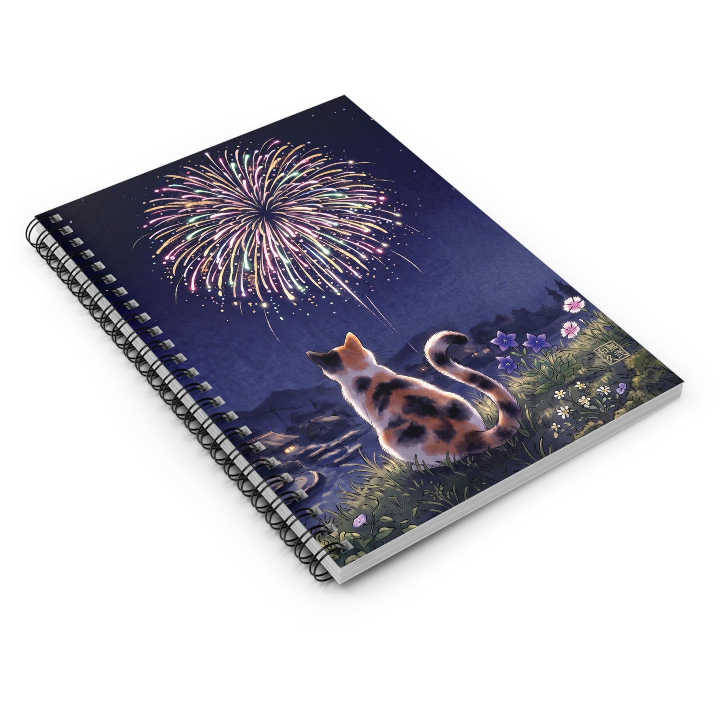 Calico Cat & Fireworks Spiral Notebook- Japanese Nostalgic Last Summer | MU-NI Japan