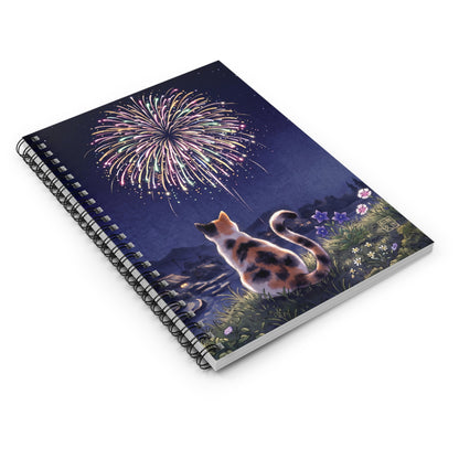 Calico Cat & Fireworks Spiral Notebook- Japanese Nostalgic Last Summer | MU-NI Japan