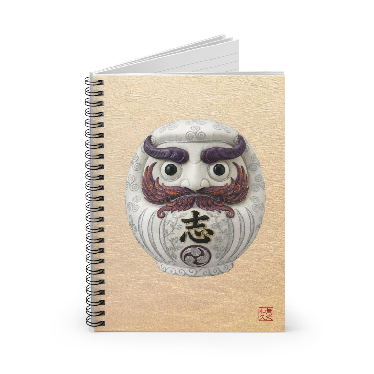 Japanese Daruma White Modern Talisman Notebook "shi" - Modern Kimekomi Art Style, Minimalist Zen New Beginning Gift DW1I |MU-NIJapan