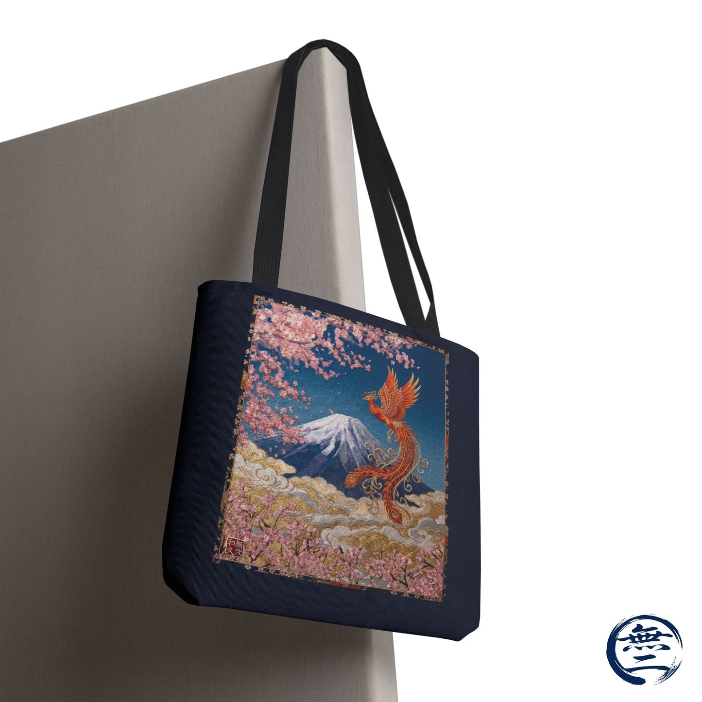 Japanese Phoenix Houou Mt Fuji Sakura Aop Tote Bag - Japandi Zen Aesthetic, Embroidery Texture Style, Mindfulness Gift HF3D | MU-NI Japan