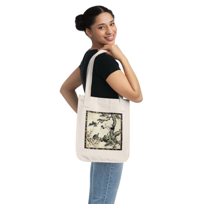 Japanese Crane and Turtle Premium Organic Cotton Tote Bag - Symbol of Longevity & Peace | CT2B MU-NI Japan