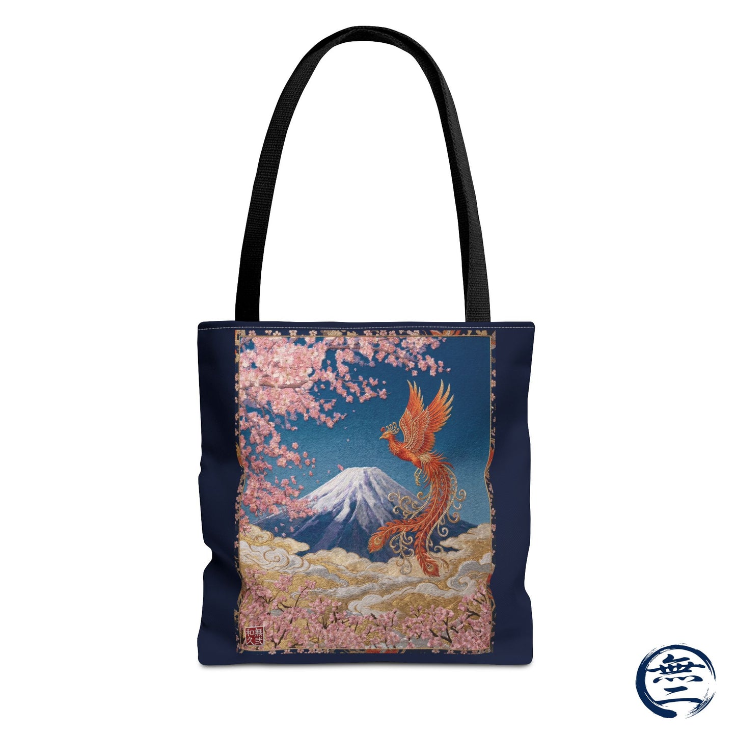 Japanese Phoenix Houou Mt Fuji Sakura Aop Tote Bag - Japandi Zen Aesthetic, Embroidery Texture Style, Mindfulness Gift HF3D | MU-NI Japan