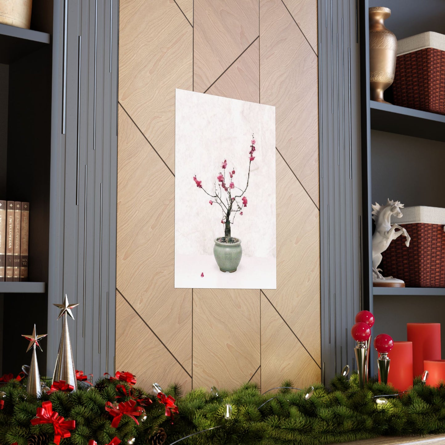 Japanese Red Plum Blossom Bonsai Art Matte Vertical Poster - Zen Botanical Decor, Minimalist Japandi Wall Art, Spring Gift PL1K|MU-NIJapan