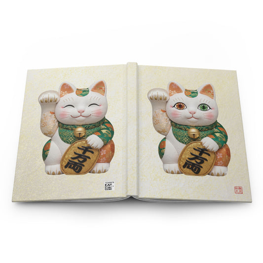 Shin-Maneki neko Modern Kimekomi Decor Hardcover Journal - Beckon Wealth and Prosperity, Kawaii Cat Japandi Style Art MK2J | MU-NI Japan
