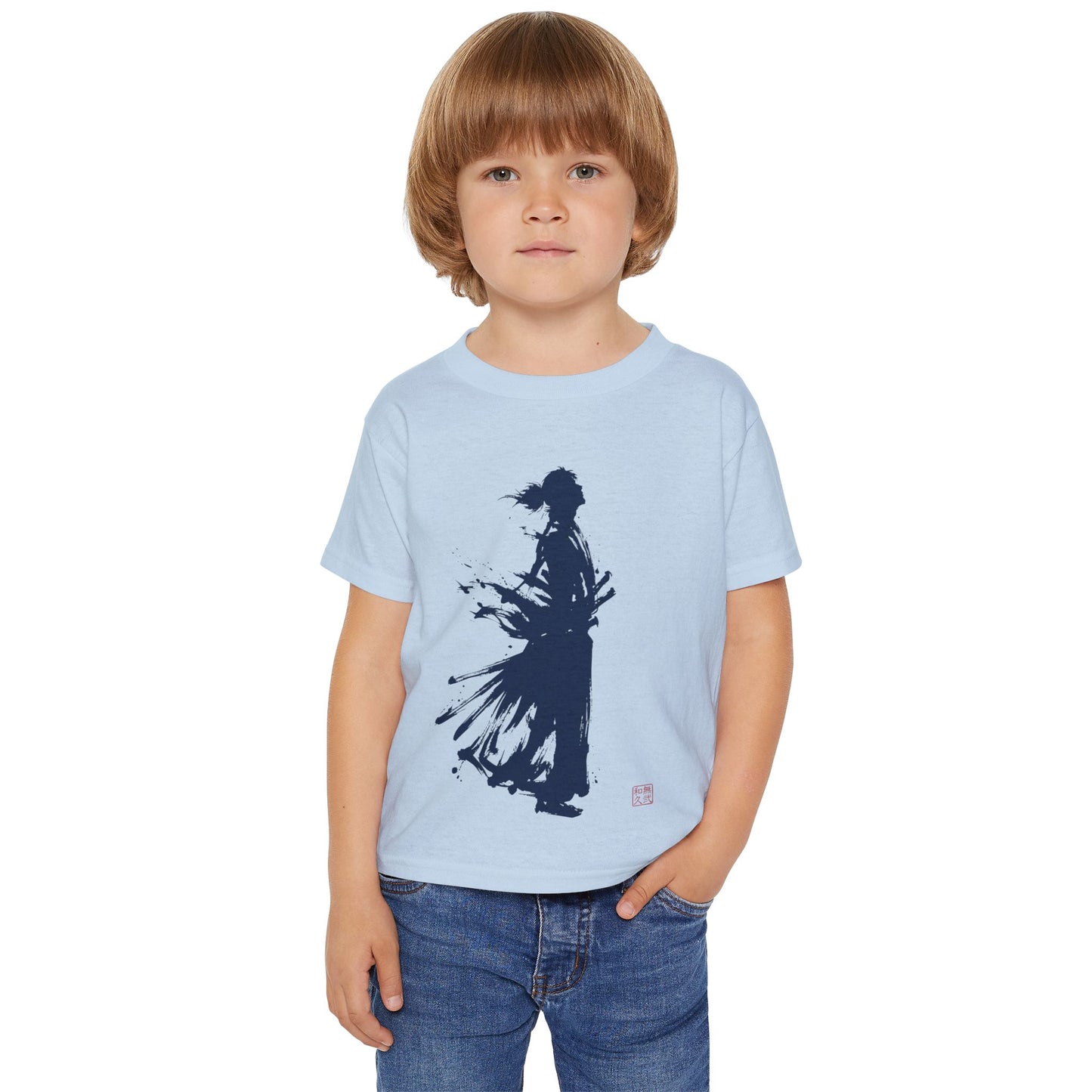 Samurai  Silhouette Toddler T-shirt | Zen Kids Fashion.Japanese Ink Art, "One and Only" Kanji Back Print, Bushido Style SR2R | MU-NI Japan