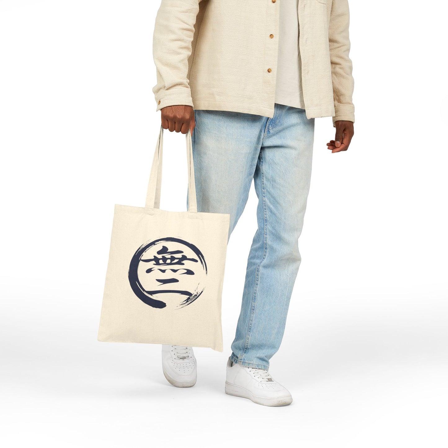 Minimalist Zen Art Heavyweight Cotton Canvas Tote Bag - Enso Circle and "Mu-Ni" (One and Only) Calligraphy ES1A  | MU-NI Japan
