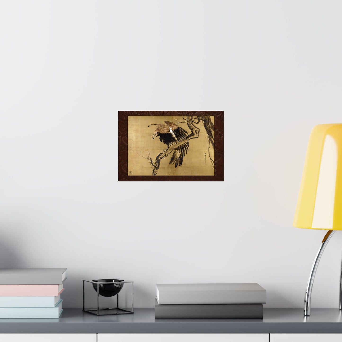 Fierce Eagle Japanese Ink Painting Poster - Nagasawa Rosetsu Remastered Wood Frame Effect Wall Art | MU-NI Japan