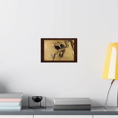Fierce Eagle Japanese Ink Painting Poster - Nagasawa Rosetsu Remastered Wood Frame Effect Wall Art | MU-NI Japan