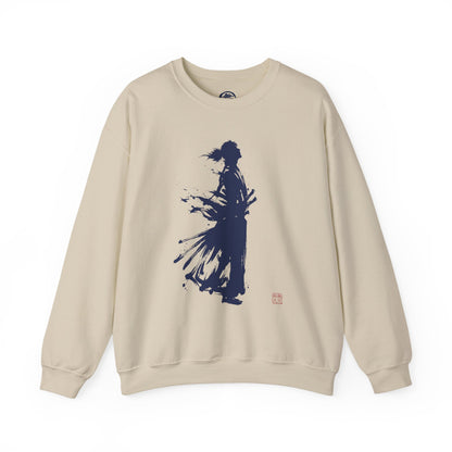 Minimalist Samurai Silhouette Unisex Crewneck Sweatshirt | "The One and Only" Shodo (Japanese Kanji Calligraphy),  SR2S | MU-NI Japan