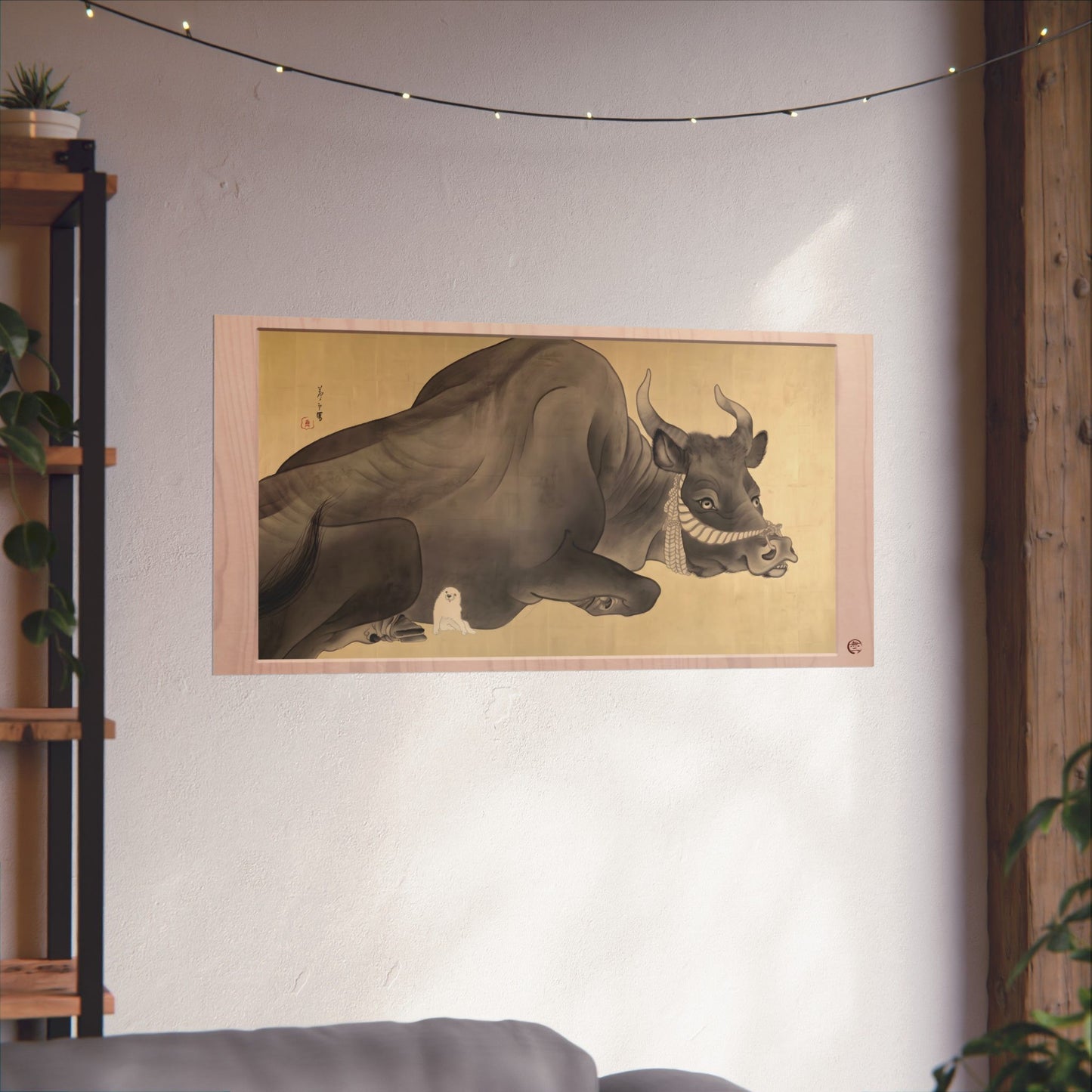 Nagasawa Rosetsu | Black Bull and Puppy Art Print - Japanese Vintage Animal Painting Poster | RHC MU-NI Japan