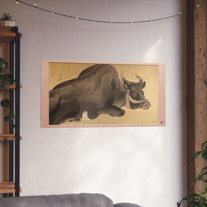 Nagasawa Rosetsu | Black Bull and Puppy Art Print - Japanese Vintage Animal Painting Poster | RHC MU-NI Japan