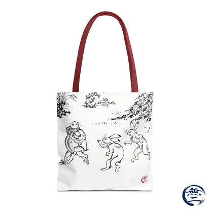 Choju Giga Tote Bag -SHIRO- Japanese Frogs and Rabbits Vintage Scroll Art | MU-NI Japan