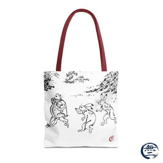 Choju Giga Tote Bag -SHIRO- Japanese Frogs and Rabbits Vintage Scroll Art | MU-NI Japan