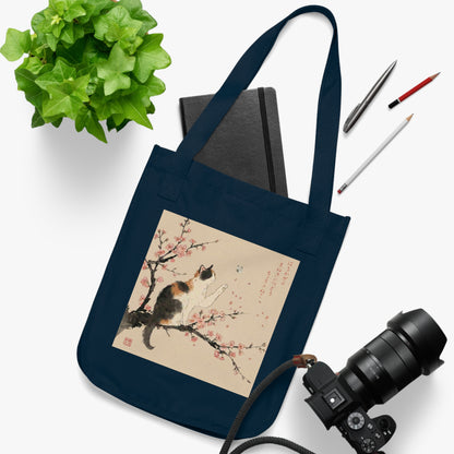 Japanese Calico Cat & Cherry Blossom "Sakura" Premium Organic Canvas Tote Bag | CC3B MU-NI Japan