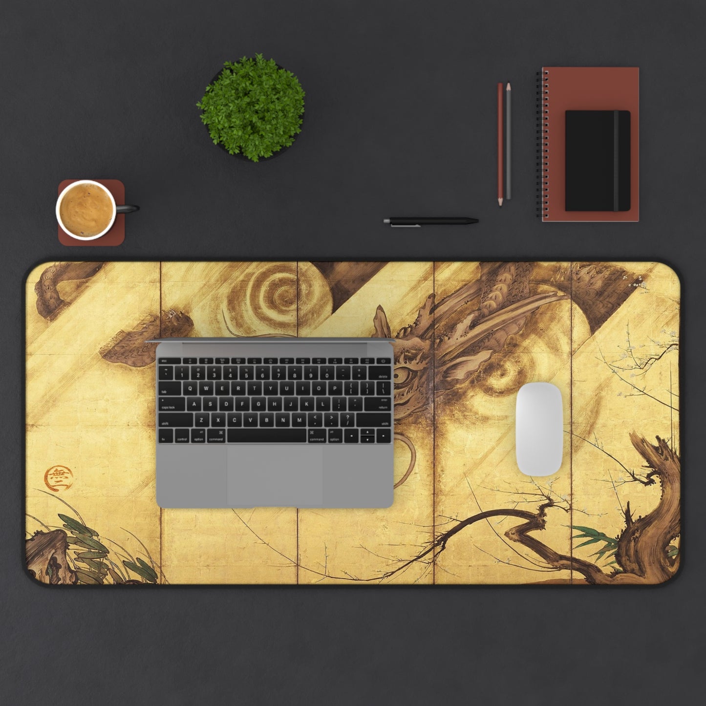 Kano School Ancient Japanese Dragon - Screen Art Desk Mat  Vintage Art Mousepad | RHC MU-NI Japan