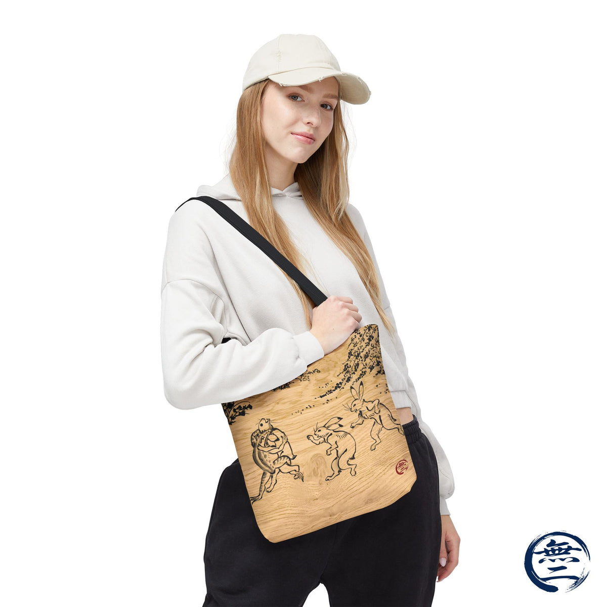 Choju Giga Tote Bag -MOKUME- Japanese Frogs and Rabbits Vintage Scroll Art | MU-NI Japan