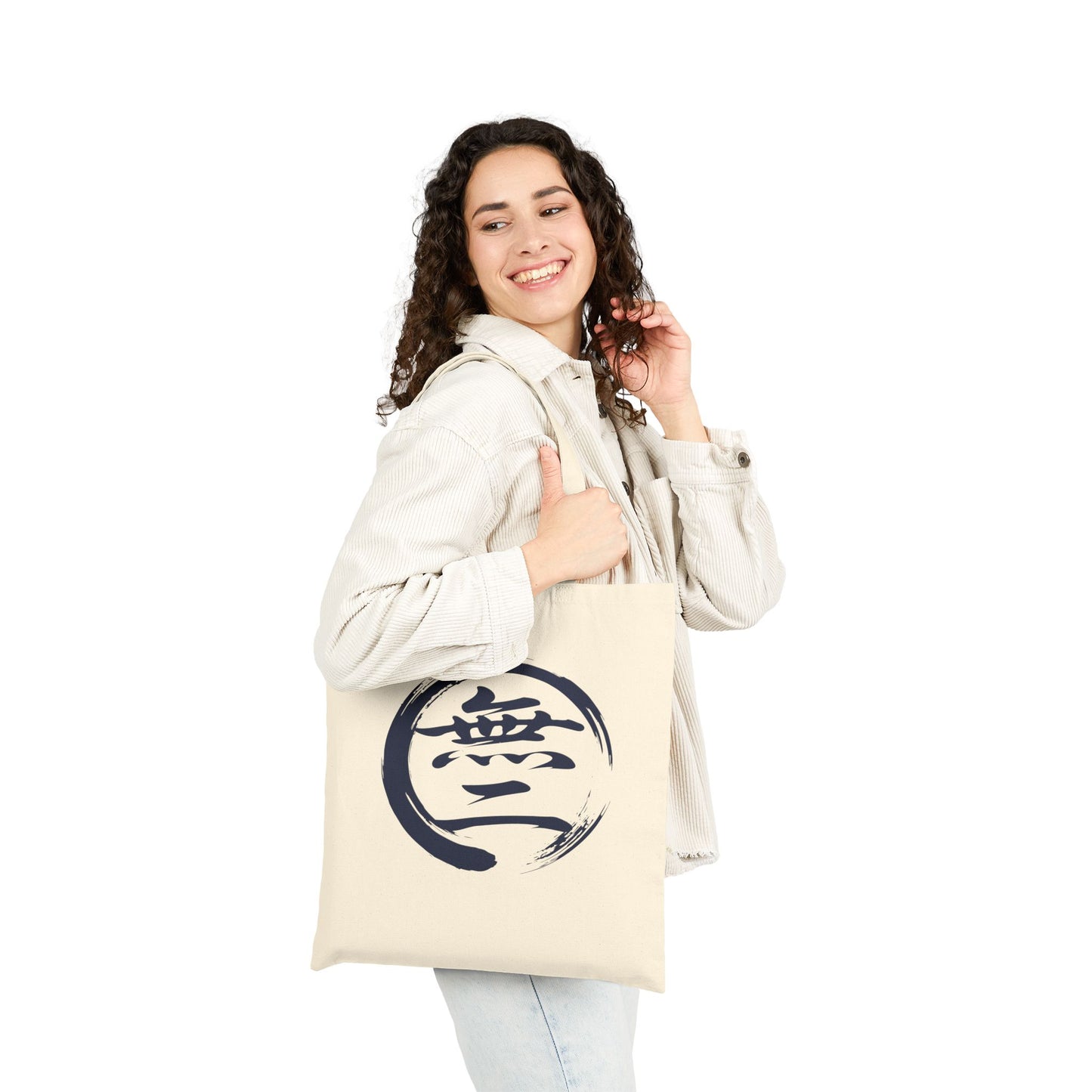 Minimalist Zen Art Heavyweight Cotton Canvas Tote Bag - Enso Circle and "Mu-Ni" (One and Only) Calligraphy ES1A  | MU-NI Japan