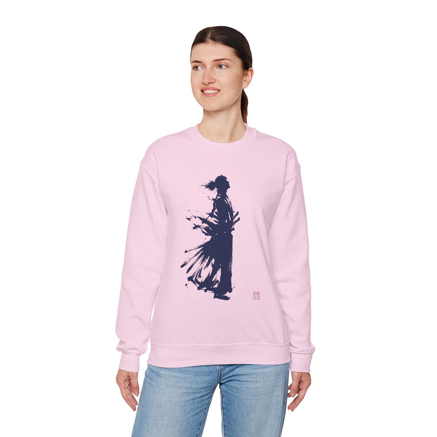Minimalist Samurai Silhouette Unisex Crewneck Sweatshirt | "The One and Only" Shodo (Japanese Kanji Calligraphy),  SR2S | MU-NI Japan