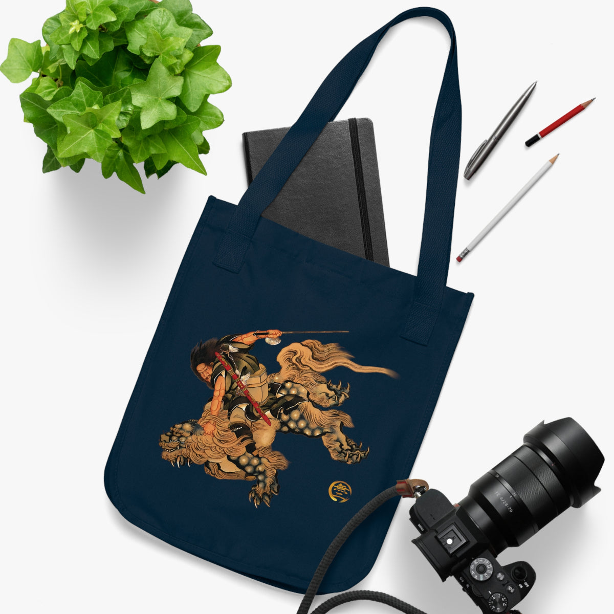 Hokusai Shoki Demon Queller Organic Canvas Tote Bag -  Japanese Ancient Hero Art Tote | MU-NI Japan
