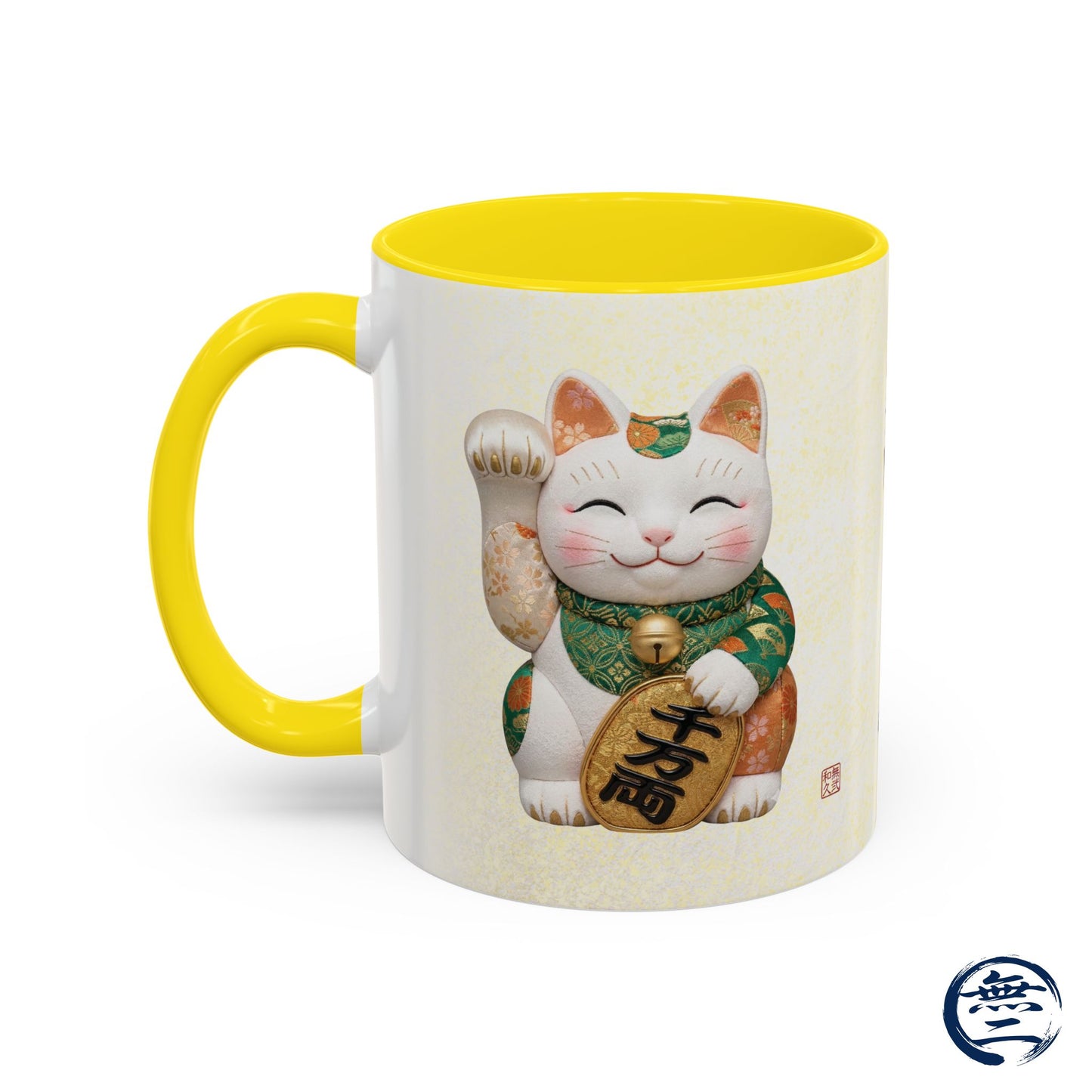 Shin-Maneki neko Modern Kimekomi Decor Style Mug (11oz) | Odd-Eye & Smile Dual Design- Beckon Wealth and Prosperity NK2M | MU-NI Japan