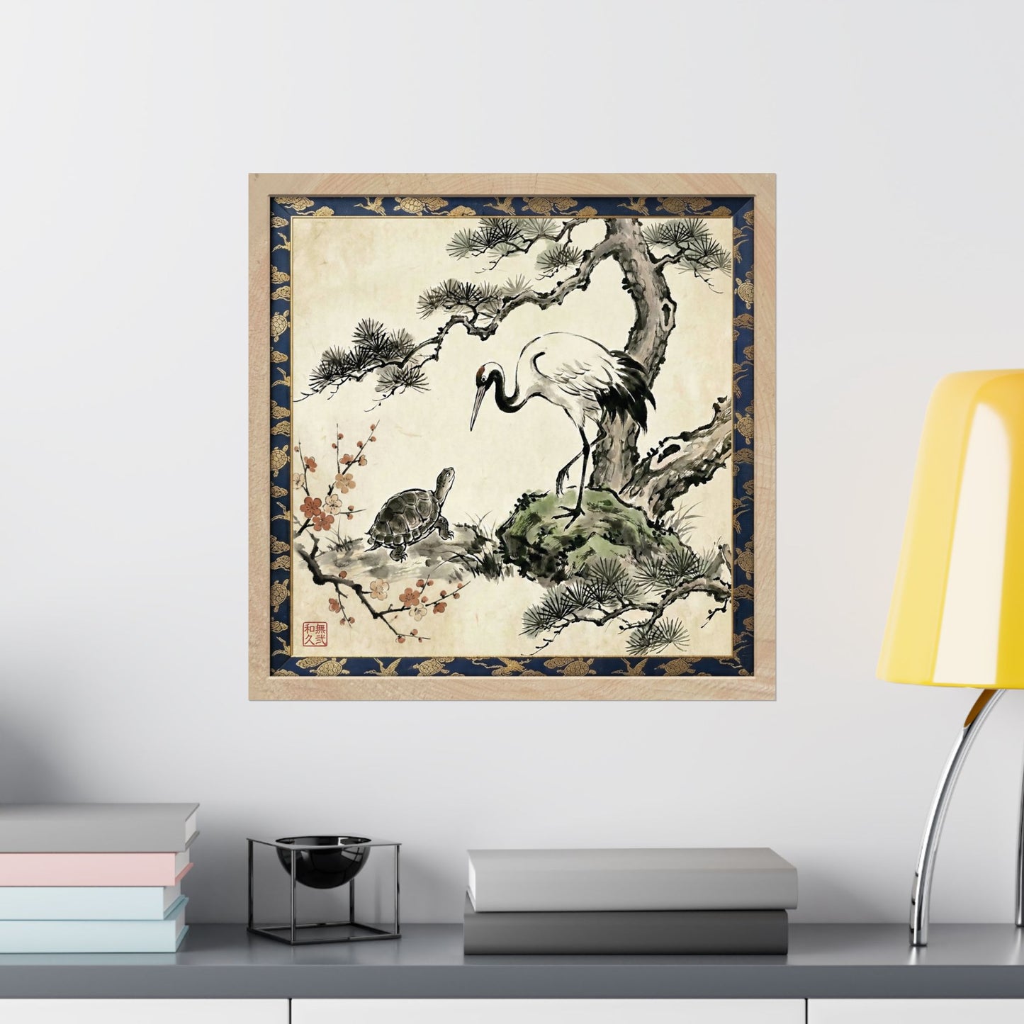 Japanese Crane and Turtle Pine and Plum Tree Matte Square Poster - Symbol of Longevity & Peace  | CT2K MU-NI Japan