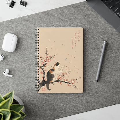EU UK only - Japanese Calico Cat & Sakura Cherry Blossom Spiral Notebook -  For Art Journal Gift for Cat Lovers | CC3I MU-NIJapan