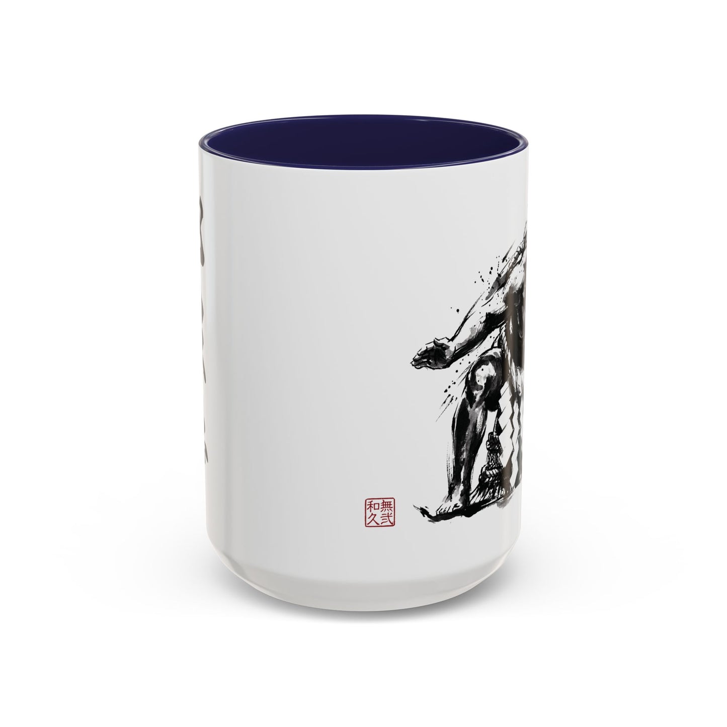 Sumo Wrestler Yokozuna Spirit Large Coffee Mug - Japanese Kanji Calligraphy Art Cup, Zen Aesthetic 15oz Japandi Gift SY1M | MU-NI Japan