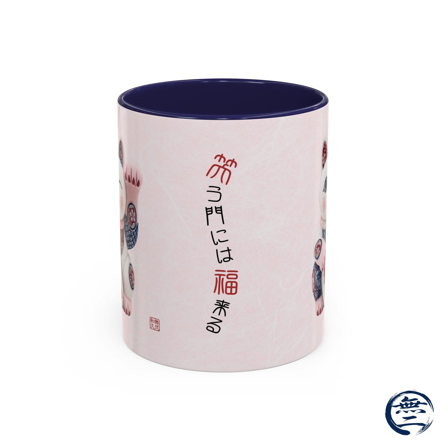 Shin-Maneki neko Modern Kimekomi Decor Style Mug (11oz) | Odd-Eye & Smile Dual Design- Beckon Health and Happiness MS2M | MU-NI Japan