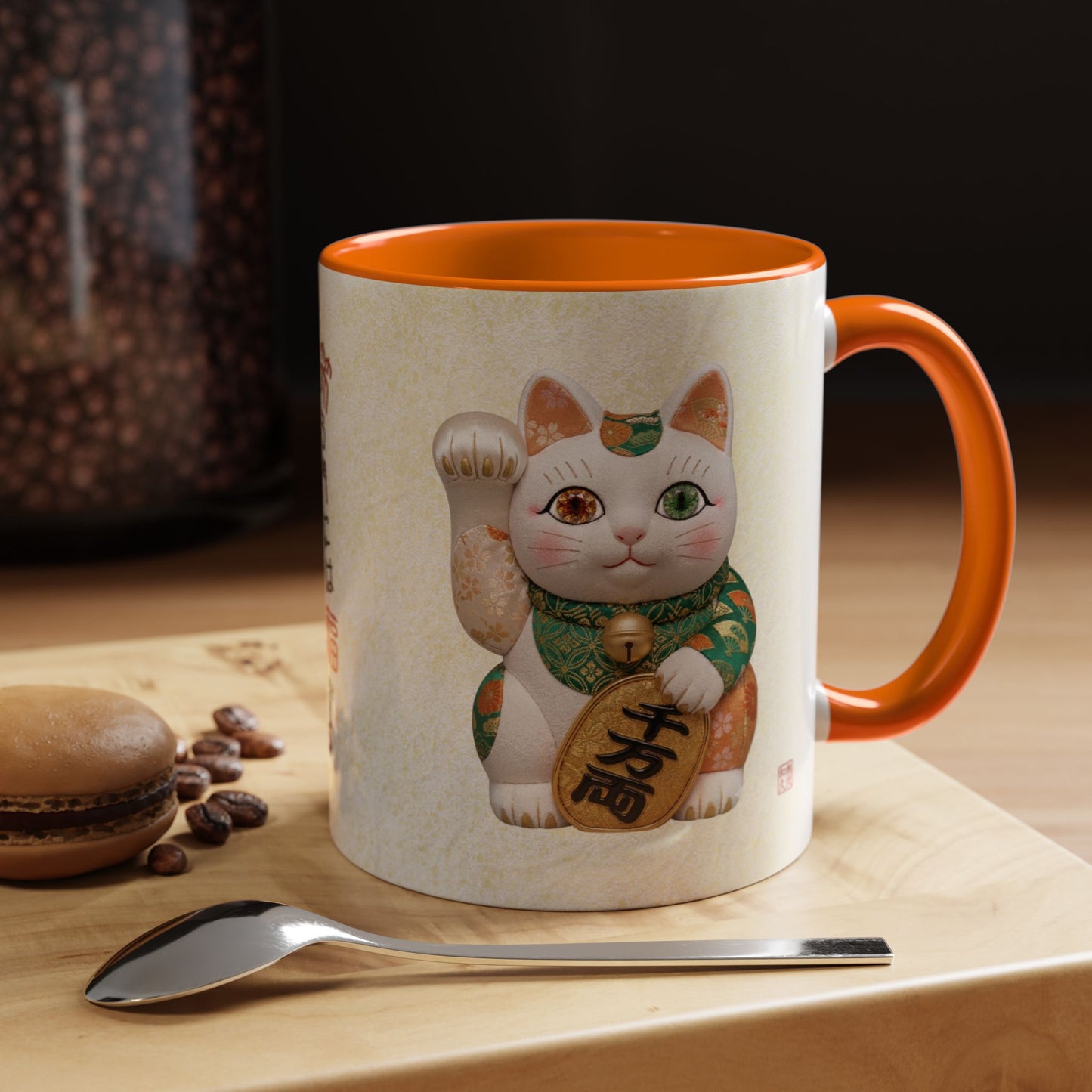 Shin-Maneki neko Modern Kimekomi Decor Style Mug (11oz) | Odd-Eye & Smile Dual Design- Beckon Wealth and Prosperity NK2M | MU-NI Japan